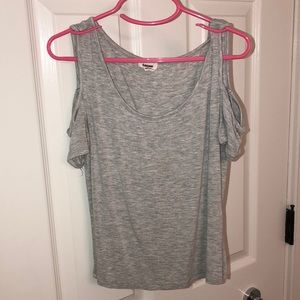 gray cold shoulder / cut out shoulder crop top